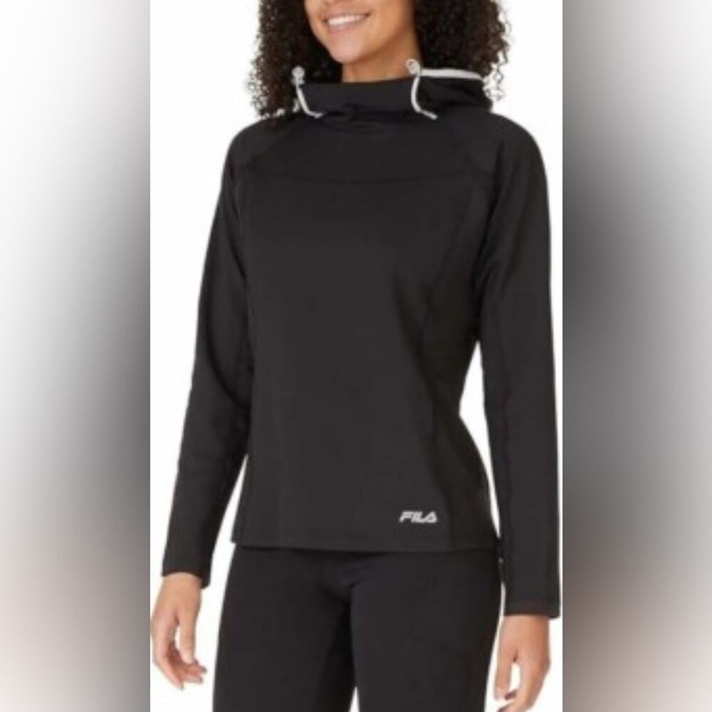 FILA Ladies' Funnel Neck Moisture Wicking Active Hoodie Black L NWT